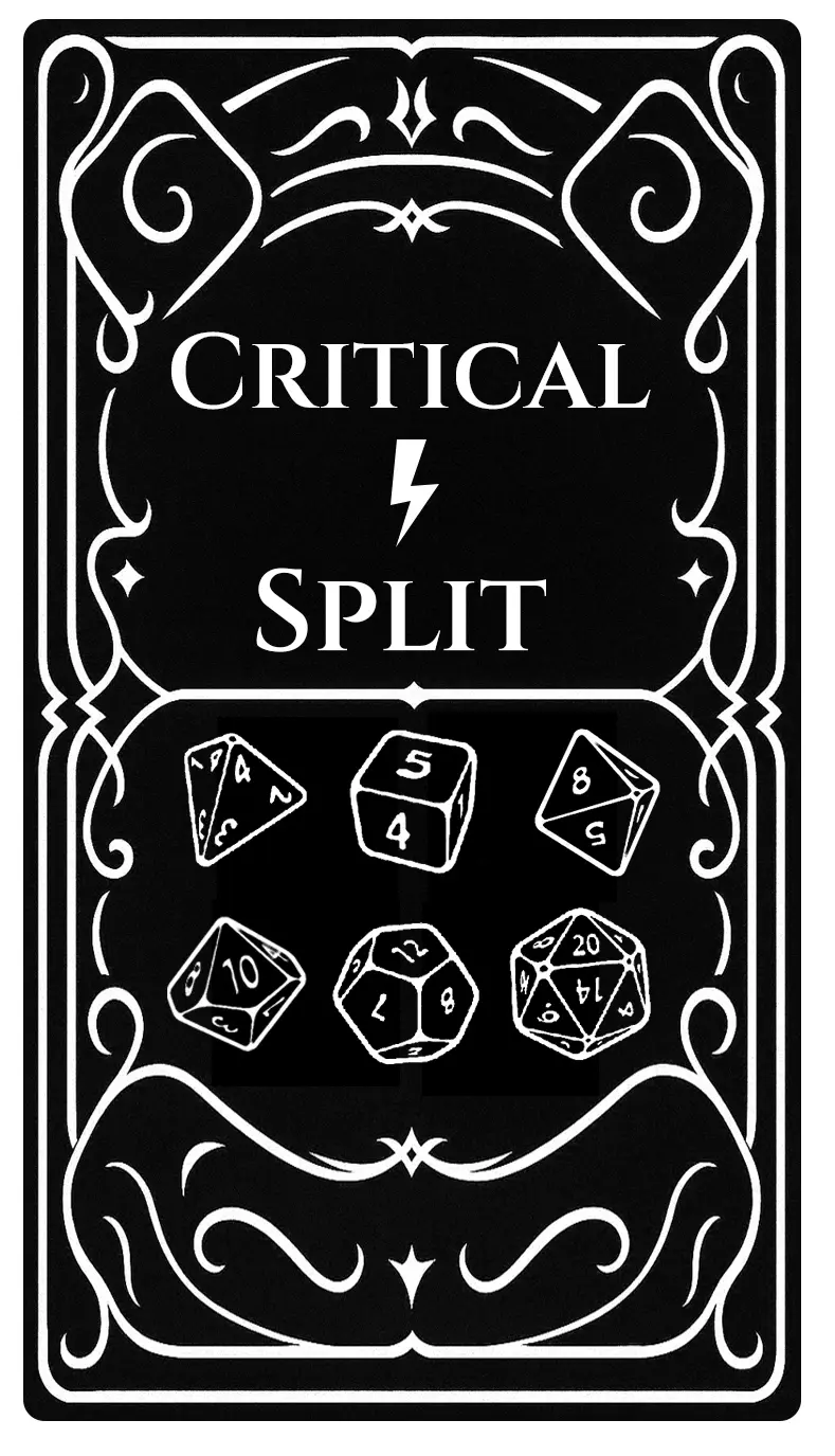 The ornate black-and-white back of a Critical Split card