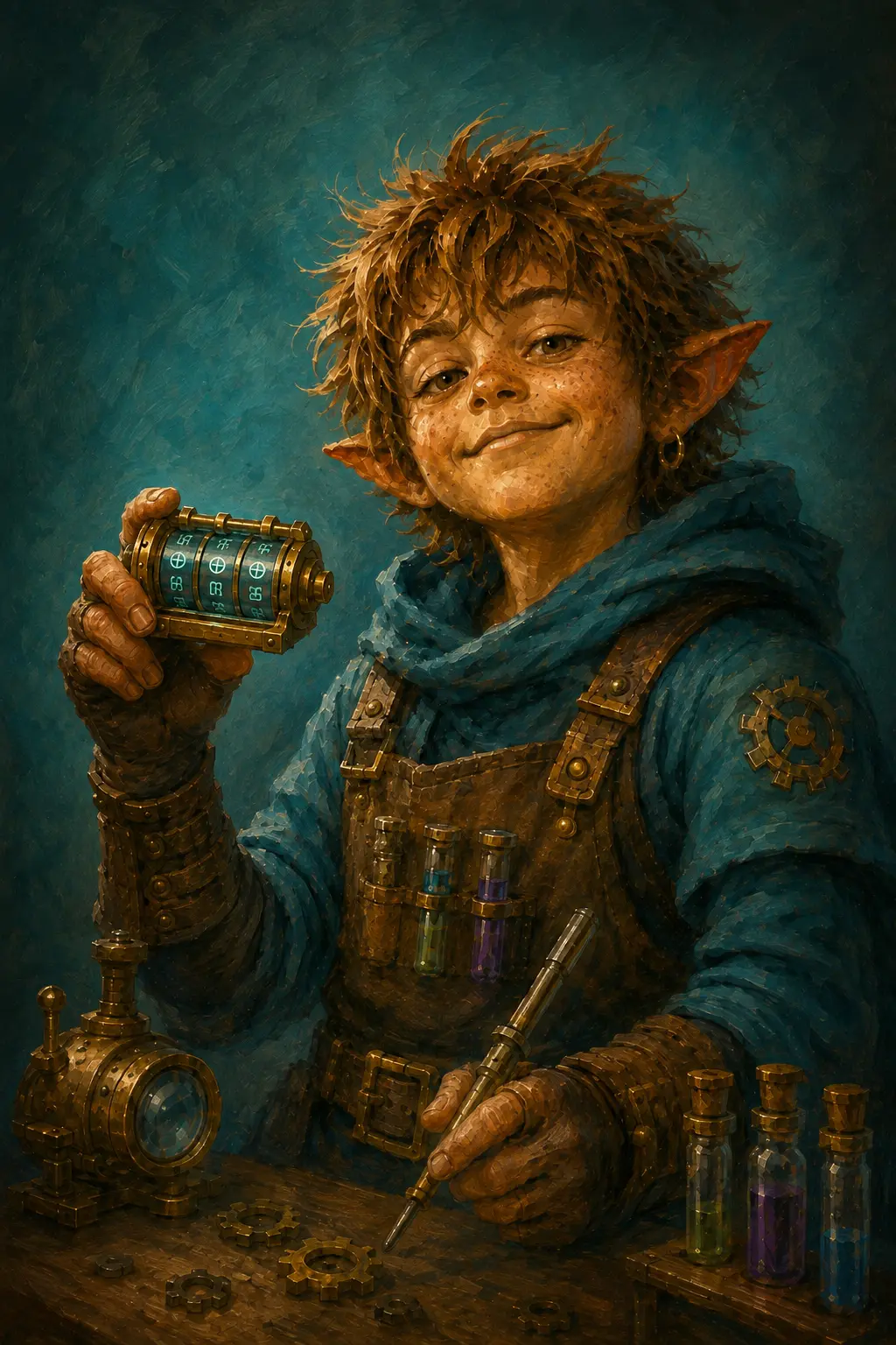 Full artwork of Bean Smeltfire, the d10 character